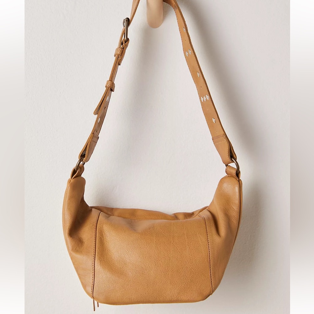Free People Tan Leather Crossbody Belt Bag with Studded Strap - Picture 2 of 14